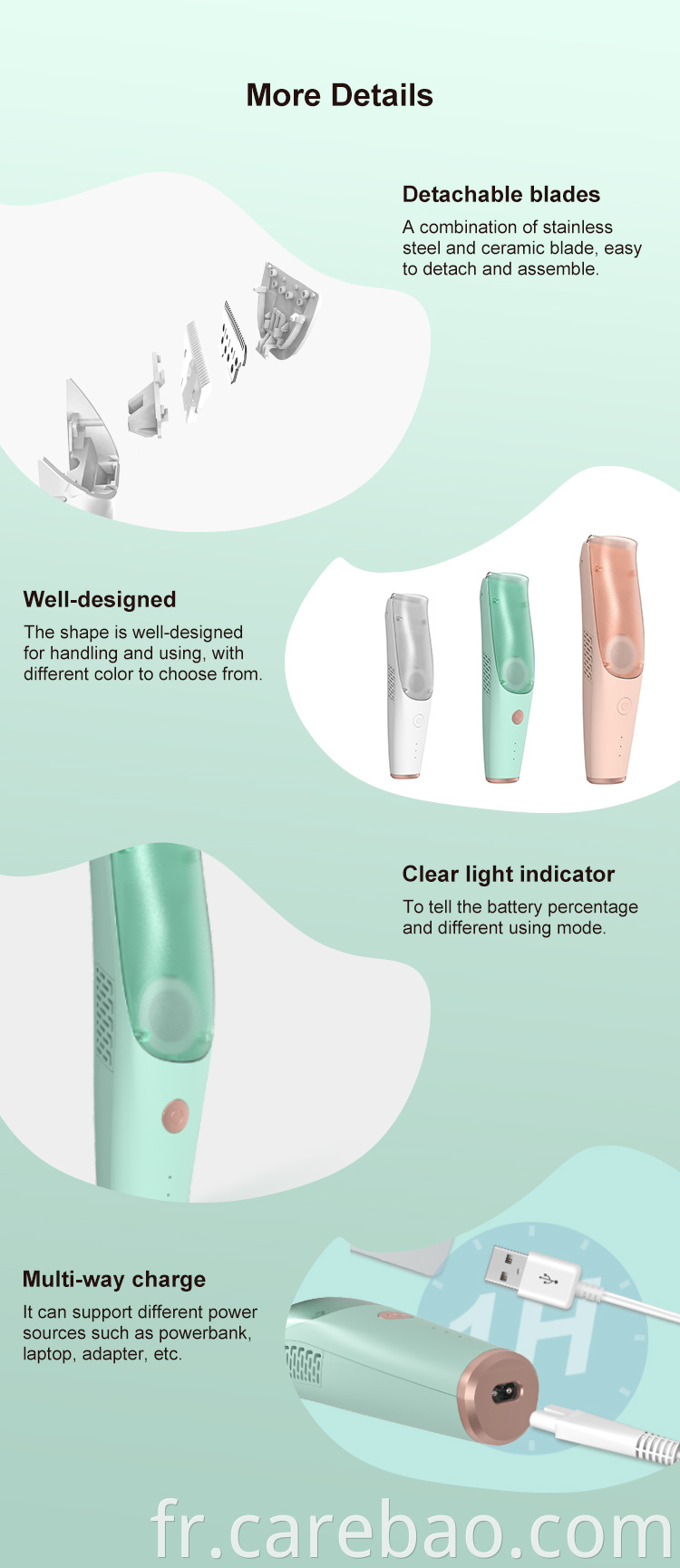 Low vibration lavable à deux moteurs Baby Babuum Hair Clipper For Kids Hair Coupte avec un entrepôt de stockage de grande capacité